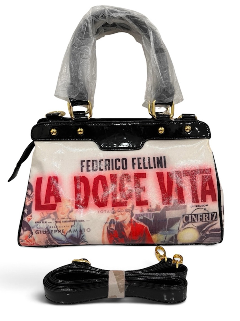 Radio Days RARE VINTAGE La Dolce Vita Graphic Satchel Bag NWT - Picture 4 of 14
